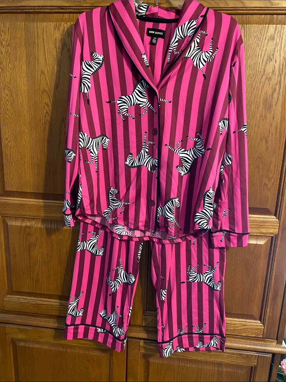 Room Service Hot Pink & Magenta Zebra-Print Pajama Set